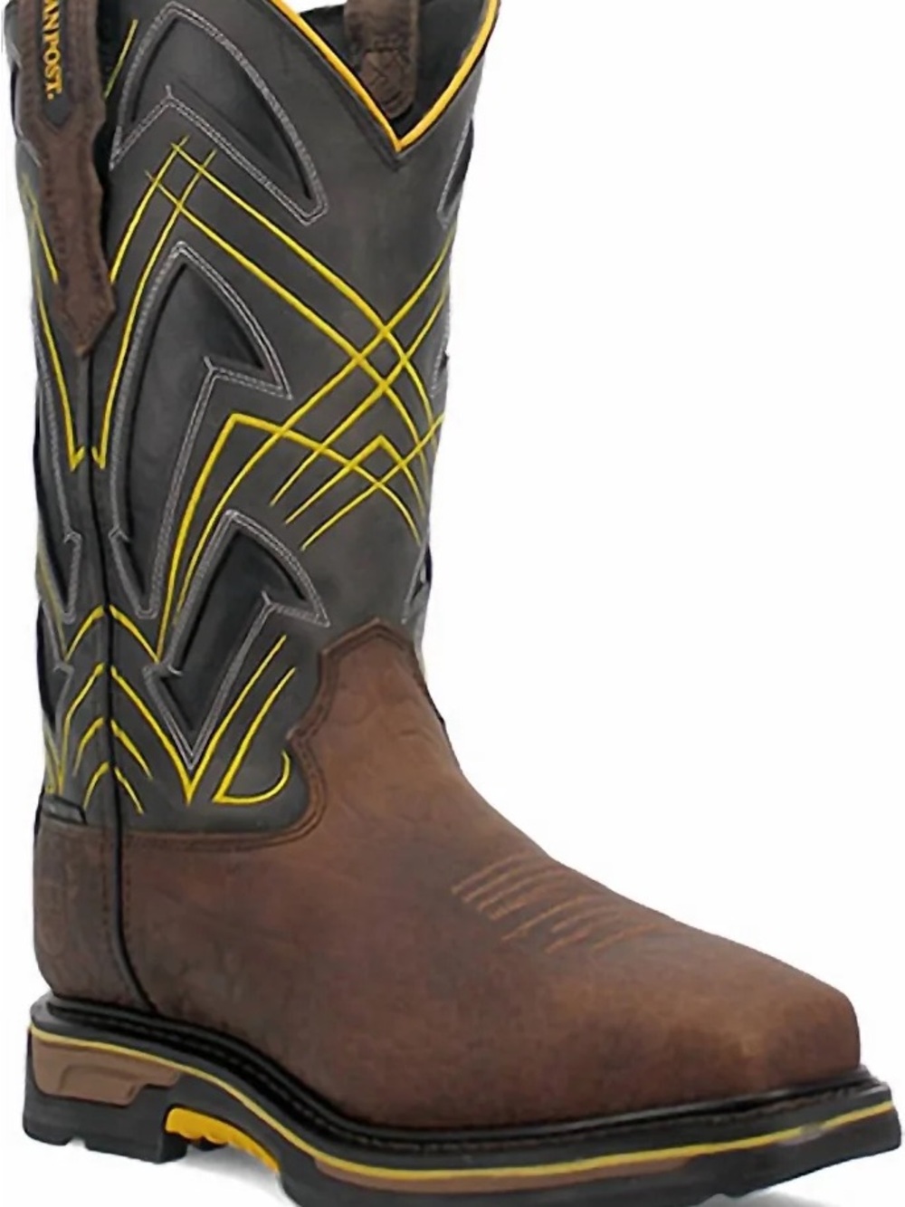 Dan Post Brown Foot & Black Shaft Western Boot with Yellow Stitching